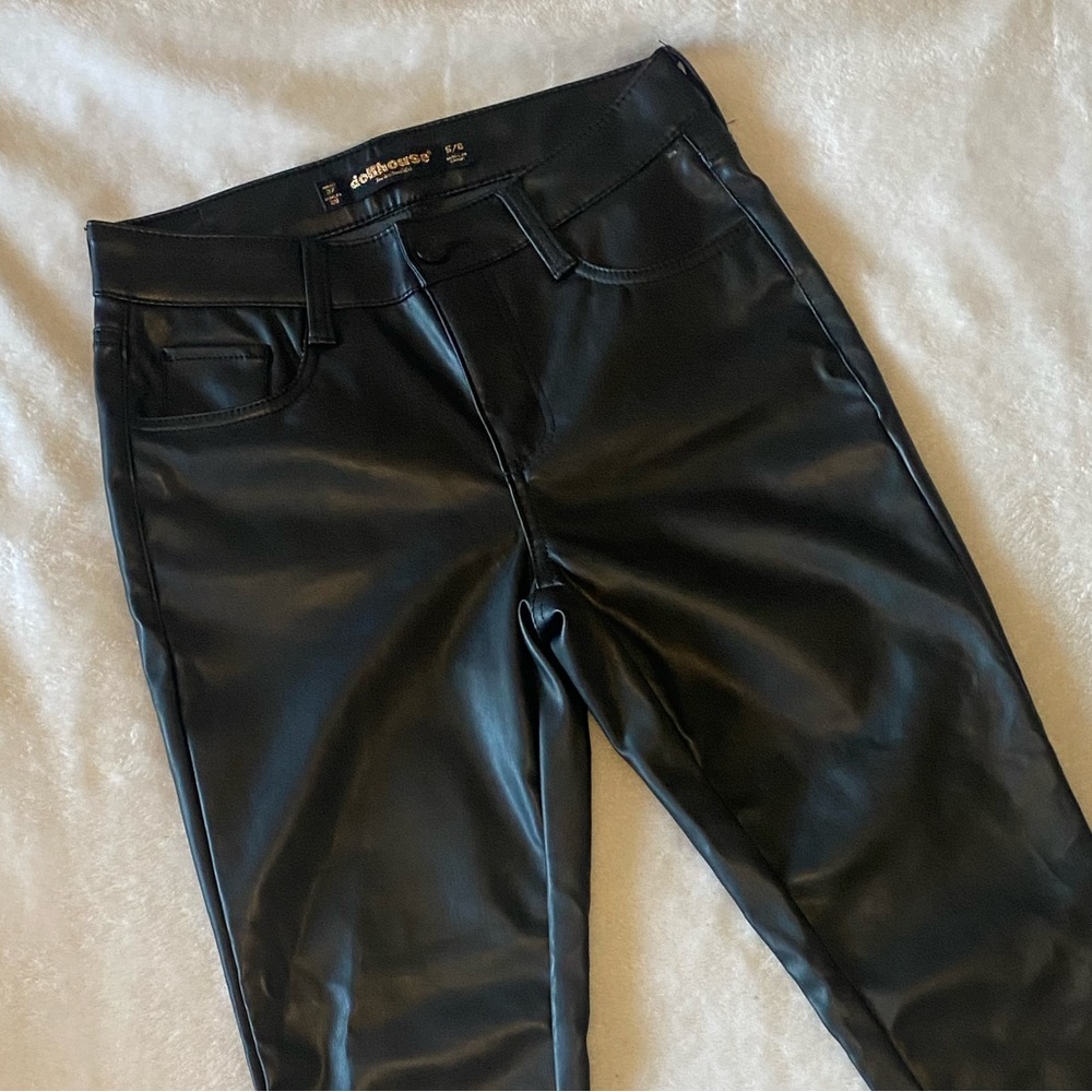 Black Faux Leather Dollhouse Straight Pants 27W 36L
